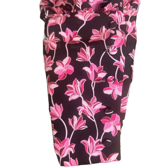 Women's Who What Wear BLACK PINK Floral Puff Long Sleeve Polyester Blouse Sz L - Picture 4 of 10